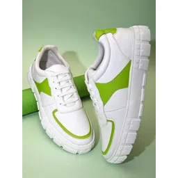 Mast & Harbour Men Green & White Colourblocked Sneakers