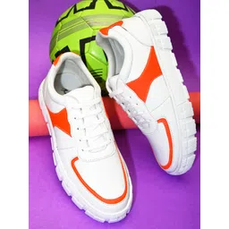 Mast & Harbour Men Orange And White Colourblocked Sneakers