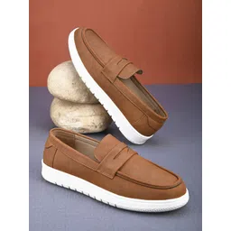 Mast & Harbour Men Tan Brown Round Toe Memory Foam Slip-On Sneakers