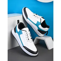 Mast & Harbour Men White & Blue Colourblocked Antibacterial Sneakers