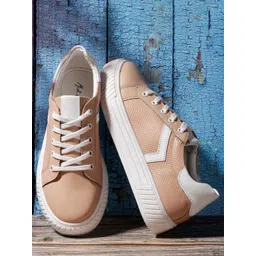 Mast & Harbour Women Beige Round Toe Lace-Ups Sneakers
