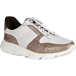 Maya Vegan Leather Chunky Sneakers | Silver-White Lace-Up Casual Shoes for Women | Textured Metallic Finish | Leather Insole | Lightweight EVA Sole | Stylish Footwear for Everyday Wear