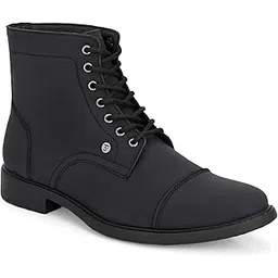 Men Black Faux Leather Casual Lace Up Boots