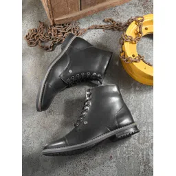 Men Black Faux Leather Casual Lace Up Boots Boots For Men