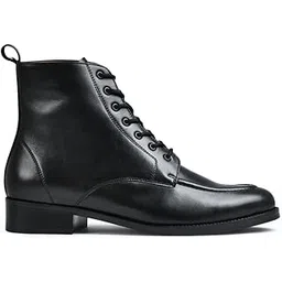 Men Black Genuine Leather Glossy Lace-Up Ankle Boots