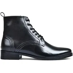 Men Black Genuine Leather Lace-Up Ankle Boots