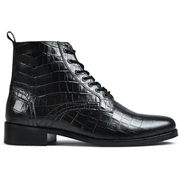 Men Black Genuine Leather Lace-Up Ankle Boots