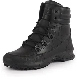 Men Black High Top 3-Eye Lace Up High Ankle Winter Biker Boots|Trekking Boots|Hiking Boots|Basketball Shoes|Good Sole Grip Traction