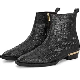 Men Black Textured Ankle Boots Side-Zip Casual Formal Office Evening Footwear Cushioned Insole Durable Sole