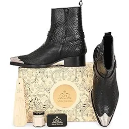 Men Black Textured Harness Ankle Boots Side-Zip Metal Toe Cap Casual Formal Office Evening Footwear Durable Sole