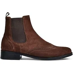 Men Brown Suede Leather Brogue Chelsea Boots