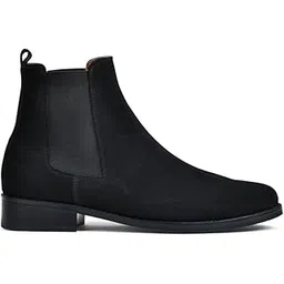 Men Charcoal Genuine Leather Glossy Chelsea Boots