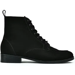 Men Charcoal Genuine Leather Glossy Lace-Up Ankle Boots