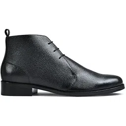 Men Charcoal Genuine Leather Lace-Up Formal Ankle Boots