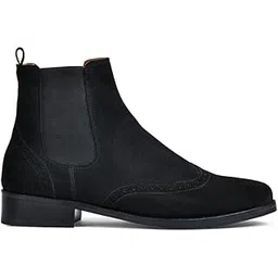 Men Charcoal Suede Leather Brogue Chelsea Boots