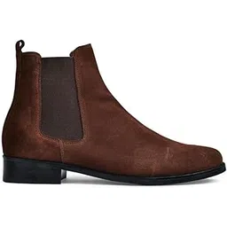 Men Coffee Brown Genuine Leather Glossy Chelsea Boots