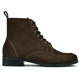 Men Copper Brown Genuine Leather Glossy Lace-Up Ankle Boots