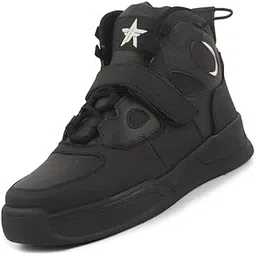 Men High Ankle Casual Chunky Lace Up Sneakers with Hook and Loop Closure Strap|Rubber Outsole High Top Basketball Shoes