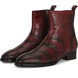 Men Maroon Textured Ankle Boots Side-Zip Casual Formal Office Evening Footwear Cushioned Insole Durable Sole