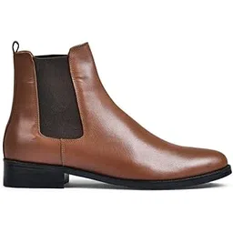 Men Tan Genuine Leather Glossy Chelsea Boots