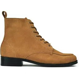 Men Tan Genuine Leather Glossy Lace-Up Ankle Boots