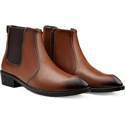 Men's 1.5 Inch Block Heel Height Increasing Faux Leather Material, Casual Formal Slipon Chelsea Boot And Outdoor Boot