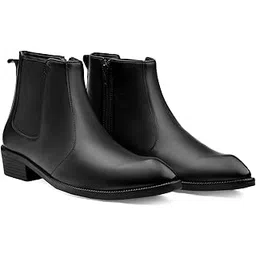 Men's 1.5 Inch Block Heel Height Increasing Faux Leather Material, Casual Formal Slipon Chelsea Boot And Outdoor Boot