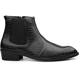 Men's 1.5 Inch Block Heel Height Increasing Faux Leather Material, Casual Formal Slipon Chelsea Boot And Outdoor Boot