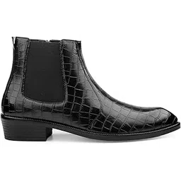 Men's 1.5 Inch Block Heel Height Increasing Premium Crocodile Texture Faux Leather Material Casual Formal Slipon Chelsea Boot