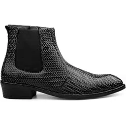 Men's 1.5 Inch Block Heel Height Increasing Premium Texture Faux Leather Material Casual Formal Slipon Chelsea Boot