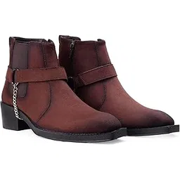 Men's 2 Inch Block Heel Height Increasing Casual Formal Slipon Chelsea Boot With Silver Chain Detail