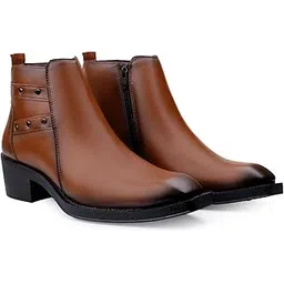 Men's 2 Inch Block Heel Height Increasing Casual Formal Slipon Outdoor Ankle Boot