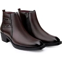 Men's 2 Inch Block Heel Height Increasing Casual Formal Slipon Outdoor Ankle Boot