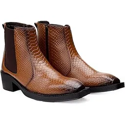 Men's 2 Inch Block Heel Height Increasing Faux Leather Casual Formal Slipon Chelsea Boot