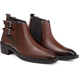 Men's 2 Inch Block Heel Height Increasing Faux Leather Material, Casual Formal Buckle Chelsea Boot and Outdoor Boot