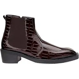 Men's 2 Inch Block Heel Height Increasing Faux Leather Material, Casual Formal Slip-On Chelsea Boot