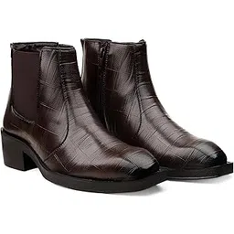Men's 2 Inch Block Heel Height Increasing Faux Leather Material, Casual Formal Slipon Chelsea Boot and Outdoor Boot