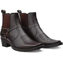 Men's 2 Inch Block Heel Height Increasing Faux Leather Material, Casual Formal Slipon Chelsea Boot and Ring Boot