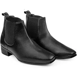 Men's 2 Inch Heel Height Increasing Faux Leather Material with Casual Formal Chelsea Slipon Boot.