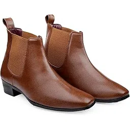 Men's 2 Inch Heel Height Increasing Faux Leather Material with Casual Formal Chelsea Slipon Boot.