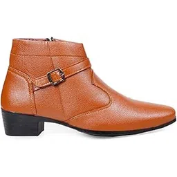Men's 2 Inch Heel Height Increasing Formal Buckle Zipper Boots