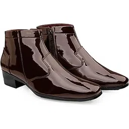 Men's 2 Inch Heel Height Increasing Patent Material with Casual Formal Slipon Outdoor, Ankle Boot.