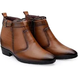 Men's 3.5" Hidden Height Increasing Faux Leather Material Formal Ankle Boots with Crocodile Texture and Buckle.