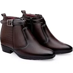 Men's 3.5" Hidden Height Increasing Faux Leather Material Formal Ankle Boots with Crocodile Texture and Buckle.