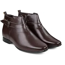 Men's 3.5 Inch Hidden Height Increasing Faux Leather Material with Casual Formal Slipon, Buckle Boot.