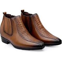 Men's 3.5 Inch Hidden Height Increasing Faux Leather Material with Stylish Design Casual Formal Chelsea Slipon Boot.