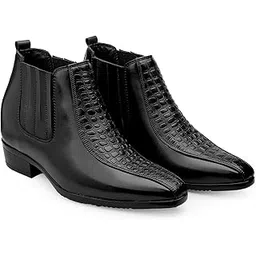 Men's 3.5 Inch Hidden Height Increasing Faux Leather Material with Stylish Design Casual Formal Chelsea Slipon Boot.