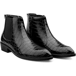 Men's 4 Cm Block Heel Height Increasing Faux Leather Material Casual Formal Slipon Chelsea Boot And Outdoor Dress Boot