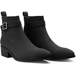 Men's 4.5 CM Block Heel Height Increasing Casual Formal Buckle Ankle Boot With Faux Leather Material