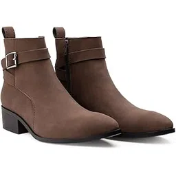 Men's 4.5 CM Block Heel Height Increasing Casual Formal Buckle Ankle Boot With Faux Leather Material